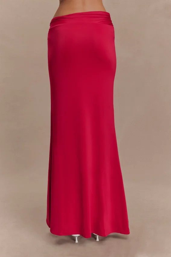 Ainsley Asymmetrical Maxi Skirt With Floral Hardware – Fuchsia Pink Ainsley Asymmetrical Maxi Skirt With Floral Hardware – Fuchsia Pink