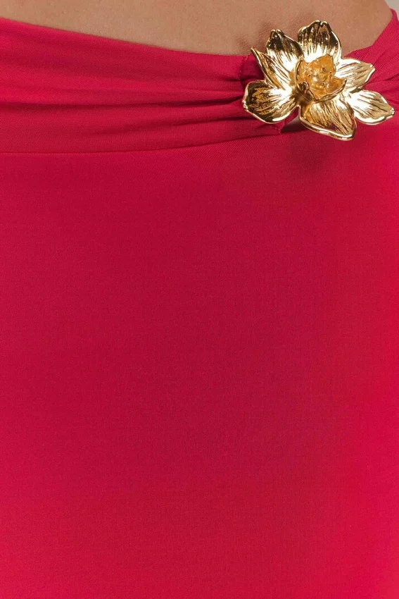 Ainsley Asymmetrical Maxi Skirt With Floral Hardware – Fuchsia Pink Ainsley Asymmetrical Maxi Skirt With Floral Hardware – Fuchsia Pink