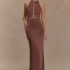 Albion Beaded Slinky Maxi Dress – Chocolate