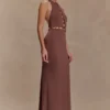 Albion Beaded Slinky Maxi Dress – Chocolate