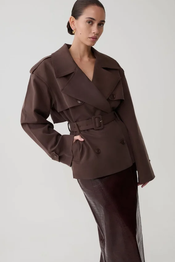 Alden Short Trench Jacket – Chocolate Alden Short Trench Jacket – Chocolate