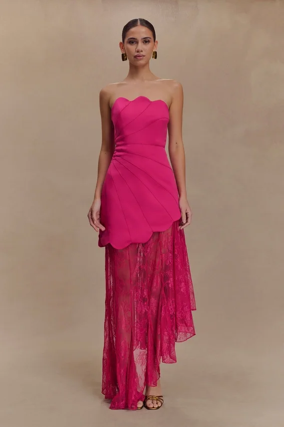 Aleena Satin And Lace Maxi Dress – Dragonfruit Aleena Satin And Lace Maxi Dress – Dragonfruit