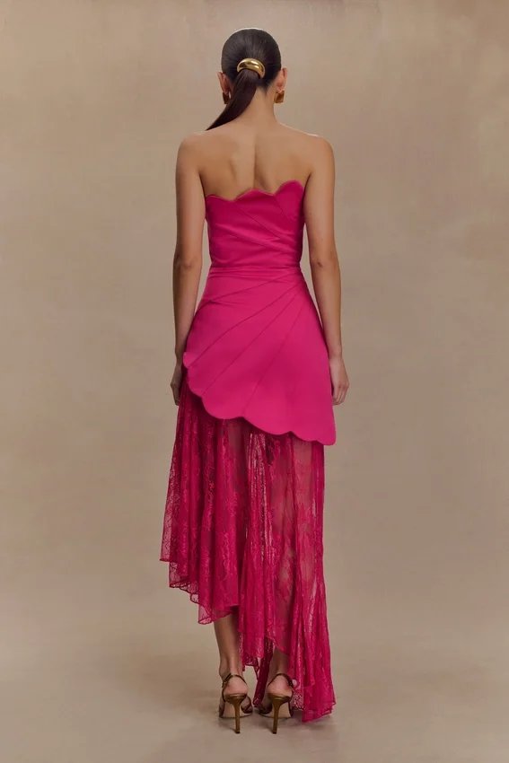 Aleena Satin And Lace Maxi Dress – Dragonfruit Aleena Satin And Lace Maxi Dress – Dragonfruit