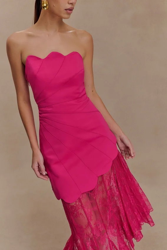Aleena Satin And Lace Maxi Dress – Dragonfruit Aleena Satin And Lace Maxi Dress – Dragonfruit