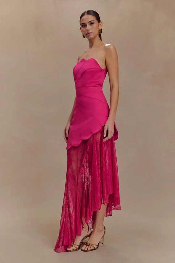 Aleena Satin And Lace Maxi Dress – Dragonfruit Aleena Satin And Lace Maxi Dress – Dragonfruit