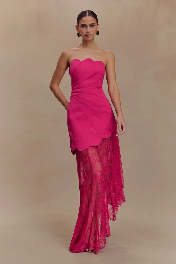 Aleena Satin And Lace Maxi Dress – Dragonfruit Aleena Satin And Lace Maxi Dress – Dragonfruit