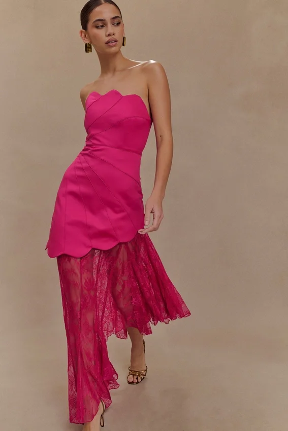Aleena Satin And Lace Maxi Dress – Dragonfruit Aleena Satin And Lace Maxi Dress – Dragonfruit