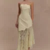 Aleena Satin And Lace Maxi Dress – Lemon
