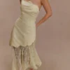 Aleena Satin And Lace Maxi Dress – Lemon
