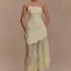 Aleena Satin And Lace Maxi Dress – Lemon