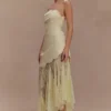 Aleena Satin And Lace Maxi Dress – Lemon