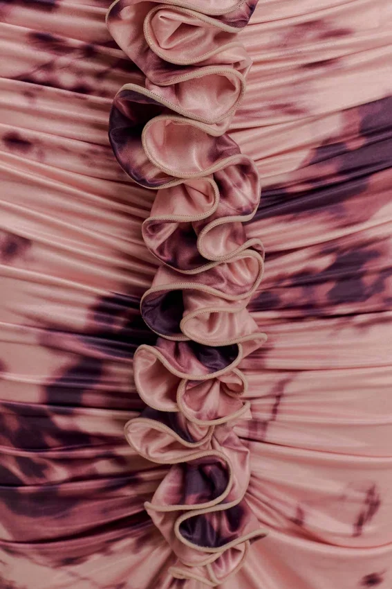 Alessandra Slinky Ruffle Maxi Dress – Pink Blurred Floral Print Alessandra Slinky Ruffle Maxi Dress – Pink Blurred Floral Print