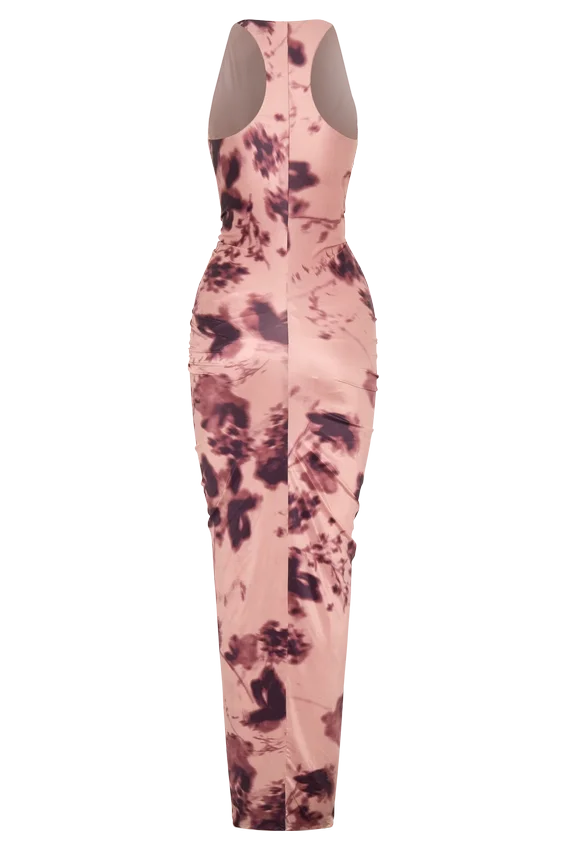 Alessandra Slinky Ruffle Maxi Dress – Pink Blurred Floral Print Alessandra Slinky Ruffle Maxi Dress – Pink Blurred Floral Print