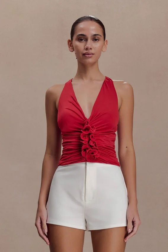 Alessandra Slinky Ruffle Top – Ruby Alessandra Slinky Ruffle Top – Ruby