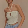 Aletta Knit Pearl Halter Top – Ivory
