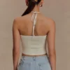 Aletta Knit Pearl Halter Top – Ivory