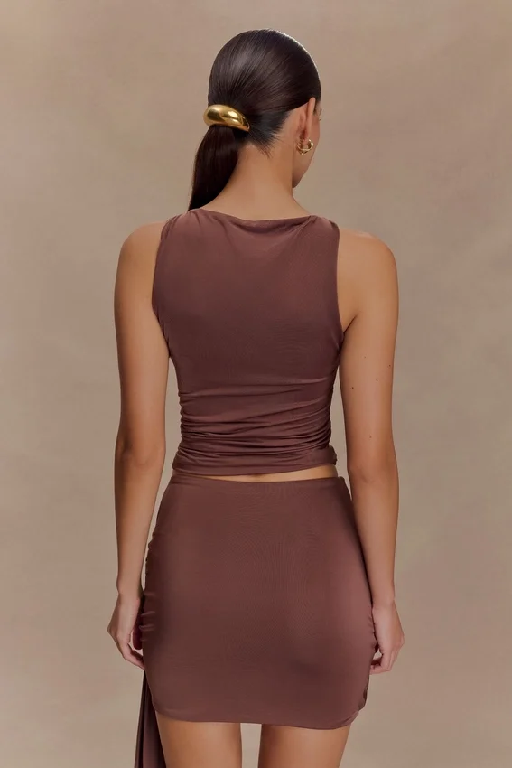 Alicent Slinky Beaded Top – Chocolate Alicent Slinky Beaded Top – Chocolate