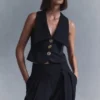 Alix Mixed Button Vest – Black