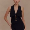 Alix Mixed Button Vest – Black