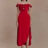 Allegra Off Shoulder Ruffle Midi Dress – Ruby