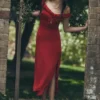 Allegra Off Shoulder Ruffle Midi Dress – Ruby