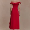 Allegra Off Shoulder Ruffle Midi Dress – Ruby