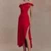 Allegra Off Shoulder Ruffle Midi Dress – Ruby