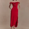 Allegra Off Shoulder Ruffle Midi Dress – Ruby