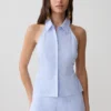 Allison Halter Sleeveless Shirt – Blue Pinstripe