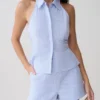 Allison Halter Sleeveless Shirt – Blue Pinstripe