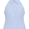Allison Halter Sleeveless Shirt – Blue Pinstripe