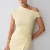 Alyn Off Shoulder Draped Mini Dress – Lemon