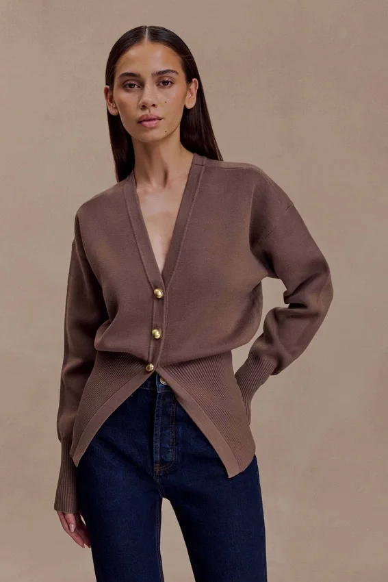 Amanda Statement Button Knit Cardigan – Cacao Brown Amanda Statement Button Knit Cardigan – Cacao Brown