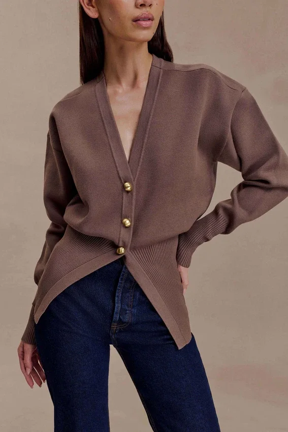 Amanda Statement Button Knit Cardigan – Cacao Brown Amanda Statement Button Knit Cardigan – Cacao Brown