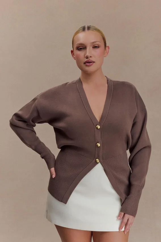 Amanda Statement Button Knit Cardigan – Cacao Brown Amanda Statement Button Knit Cardigan – Cacao Brown