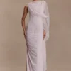 Amandine Ruched Slinky Maxi Dress – Pale Pink