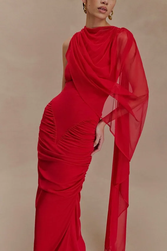 Amandine Ruched Slinky Maxi Dress – Ruby Amandine Ruched Slinky Maxi Dress – Ruby