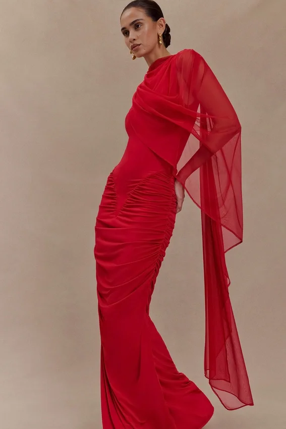 Amandine Ruched Slinky Maxi Dress – Ruby Amandine Ruched Slinky Maxi Dress – Ruby