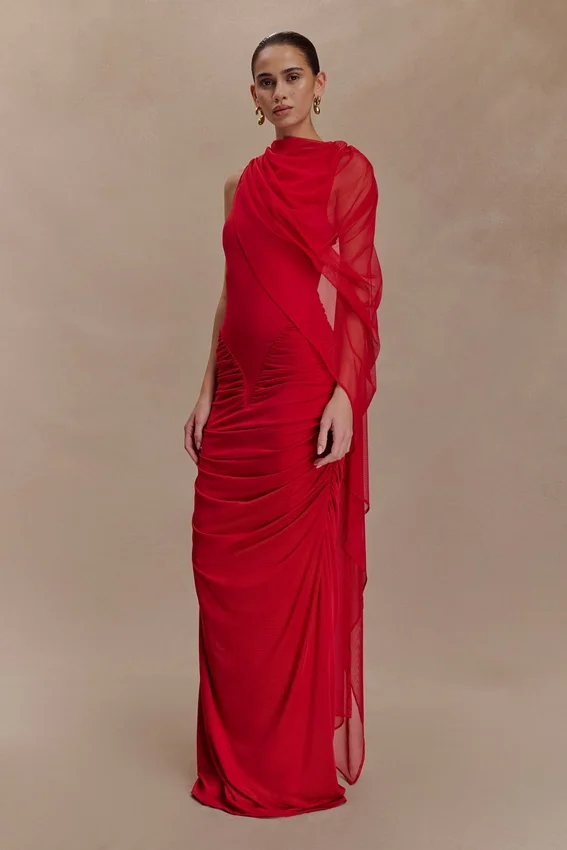 Amandine Ruched Slinky Maxi Dress – Ruby Amandine Ruched Slinky Maxi Dress – Ruby