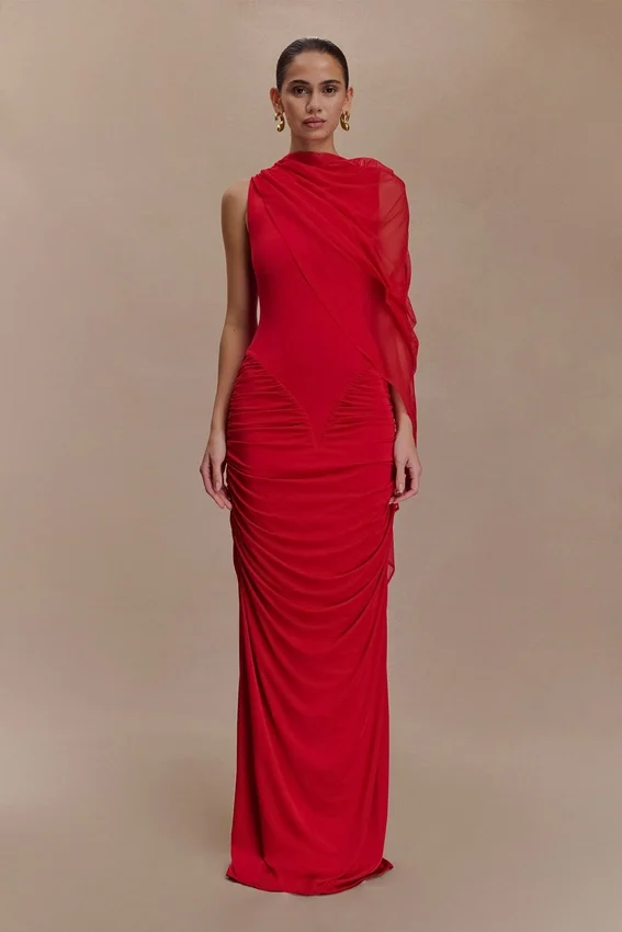 Amandine Ruched Slinky Maxi Dress – Ruby Amandine Ruched Slinky Maxi Dress – Ruby