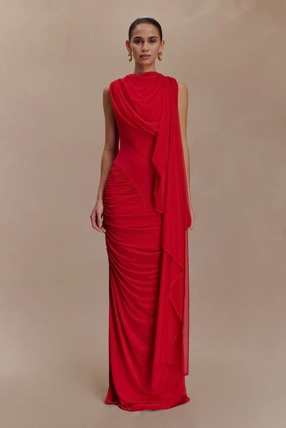 Amandine Ruched Slinky Maxi Dress – Ruby Amandine Ruched Slinky Maxi Dress – Ruby
