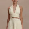 Amaris Sleeveless Plisse Halter Top – Lemon Amaris Sleeveless Plisse Halter Top – Lemon