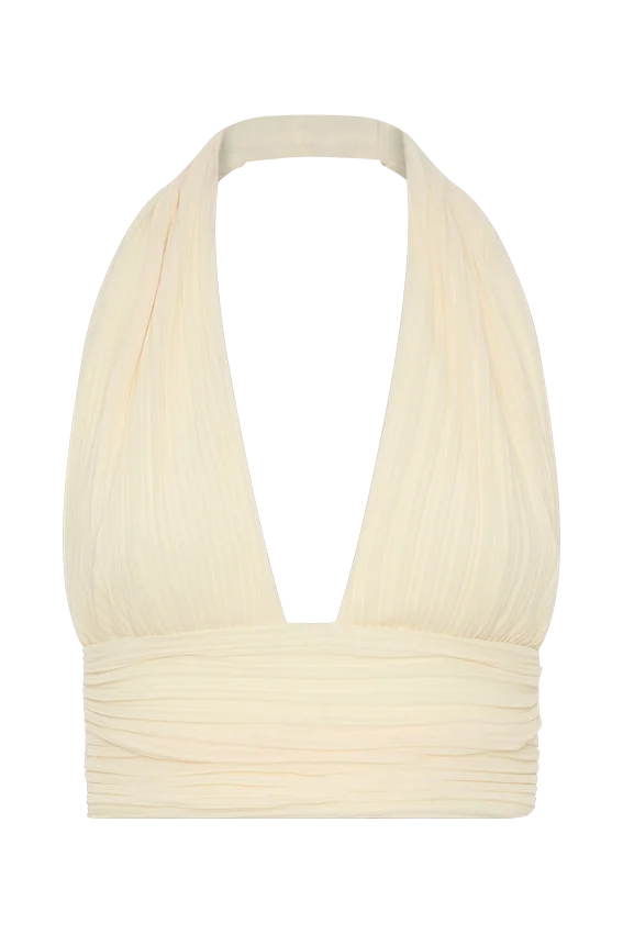 Amaris Sleeveless Plisse Halter Top – Lemon Amaris Sleeveless Plisse Halter Top – Lemon