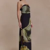 Amaya Strapless Chiffon Maxi Dress – Green Fluid Reverie Print