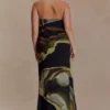 Amaya Strapless Chiffon Maxi Dress – Green Fluid Reverie Print