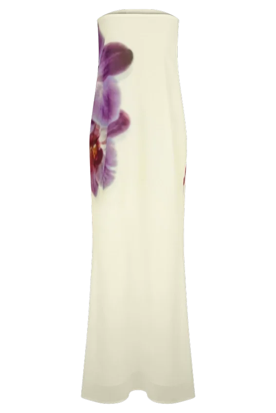 Amaya Strapless Chiffon Maxi Dress – Ivory Koi Orchid Print Amaya Strapless Chiffon Maxi Dress – Ivory Koi Orchid Print