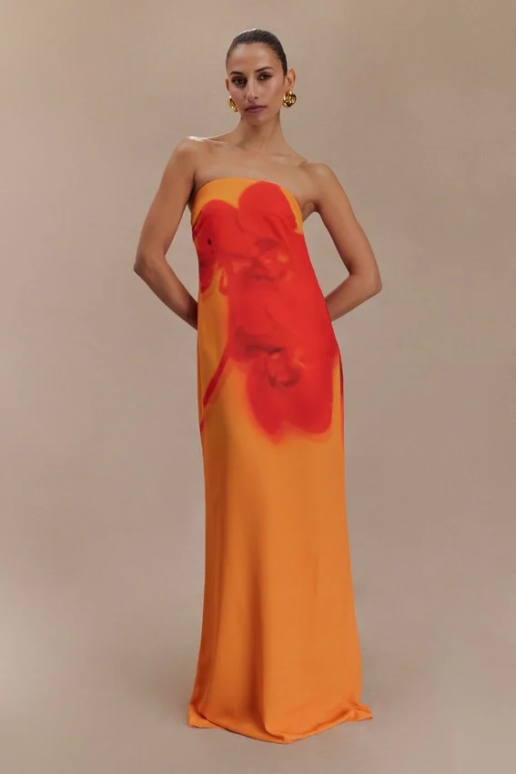 Amaya Strapless Chiffon Maxi Dress – Koi Orchid Print Amaya Strapless Chiffon Maxi Dress – Koi Orchid Print