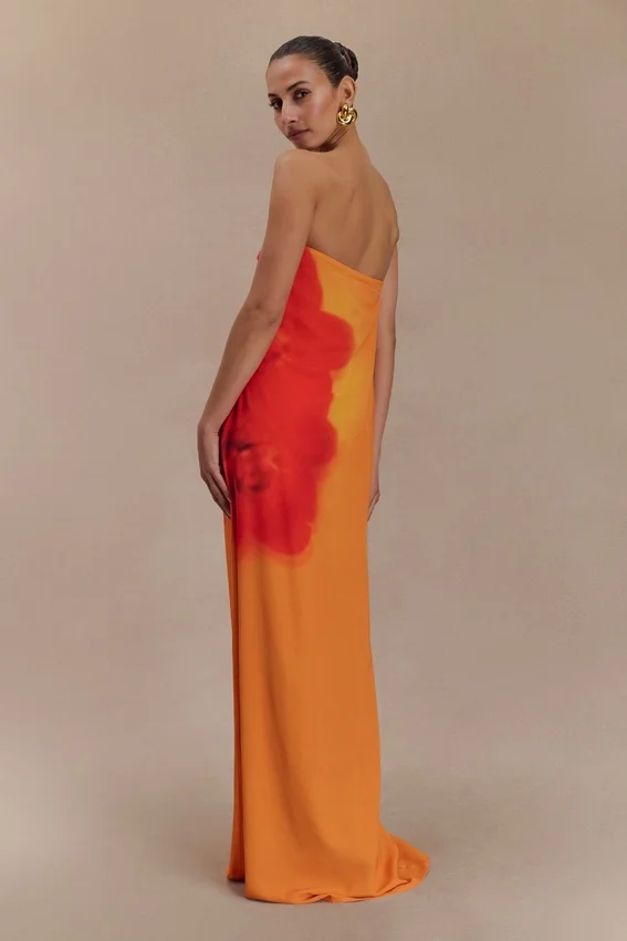 Amaya Strapless Chiffon Maxi Dress – Koi Orchid Print Amaya Strapless Chiffon Maxi Dress – Koi Orchid Print