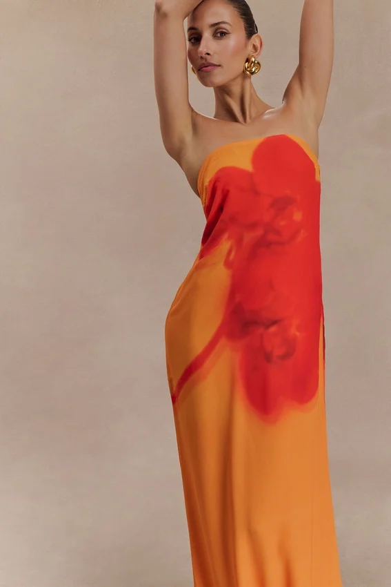 Amaya Strapless Chiffon Maxi Dress – Koi Orchid Print Amaya Strapless Chiffon Maxi Dress – Koi Orchid Print
