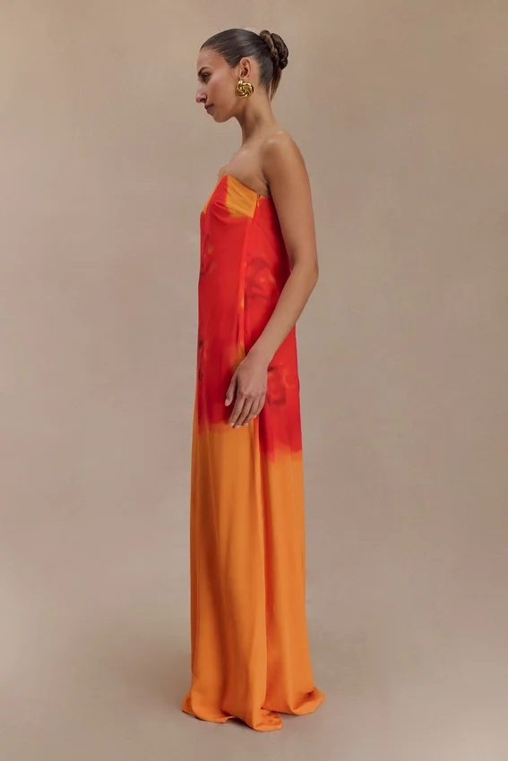 Amaya Strapless Chiffon Maxi Dress – Koi Orchid Print Amaya Strapless Chiffon Maxi Dress – Koi Orchid Print